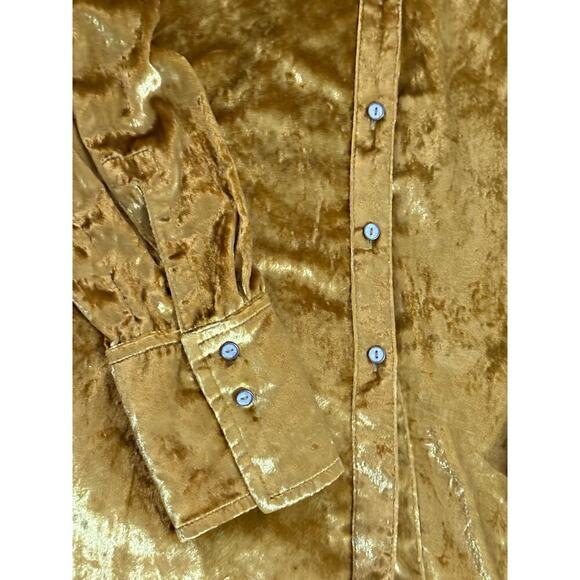 NWOT Anthropologie Maeve Velour Velvet Tunic Long Sleeve Button Up Size 4 Gold‎ - Picture 4 of 8